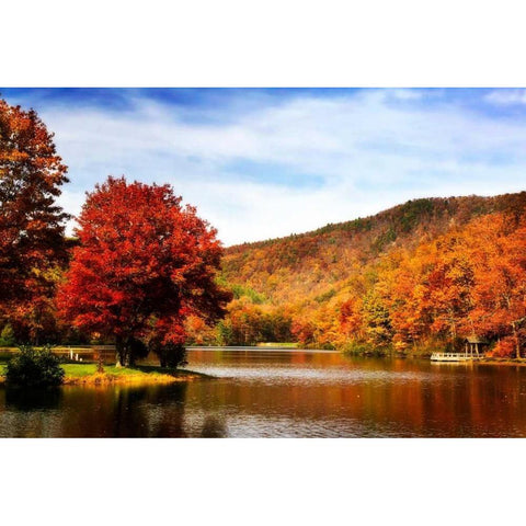 Mountain Lake Autumn Gold Ornate Wood Framed Art Print with Double Matting by Hausenflock, Alan