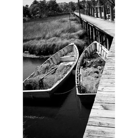 Nets and Boats I Black Modern Wood Framed Art Print with Double Matting by Hausenflock, Alan