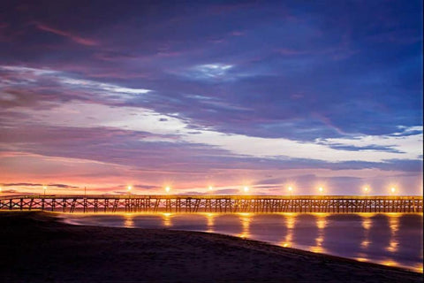 Surfside Pier Sunrise II Black Ornate Wood Framed Art Print with Double Matting by Hausenflock, Alan