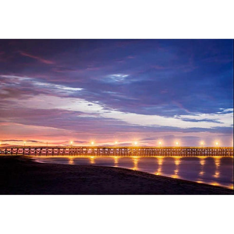 Surfside Pier Sunrise II White Modern Wood Framed Art Print by Hausenflock, Alan