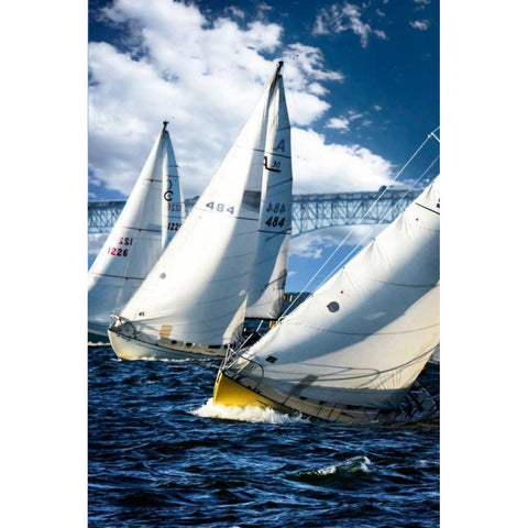 Racing To The Buoy White Modern Wood Framed Art Print by Hausenflock, Alan