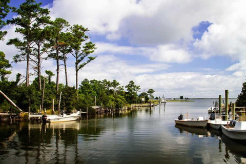 Small Harbor I White Modern Wood Framed Art Print with Double Matting by Hausenflock, Alan