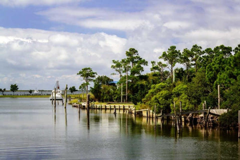 Small Harbor II White Modern Wood Framed Art Print with Double Matting by Hausenflock, Alan