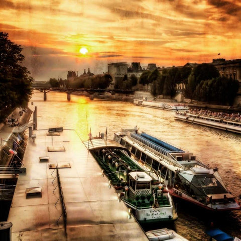 River Seine at Sunset I White Modern Wood Framed Art Print with Double Matting by Hausenflock, Alan