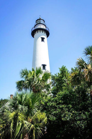 Saint Simons Lighthouse I White Modern Wood Framed Art Print with Double Matting by Hausenflock, Alan