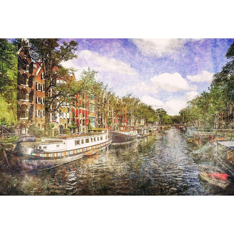 Amsterdam Waterway Gold Ornate Wood Framed Art Print with Double Matting by Hausenflock, Alan