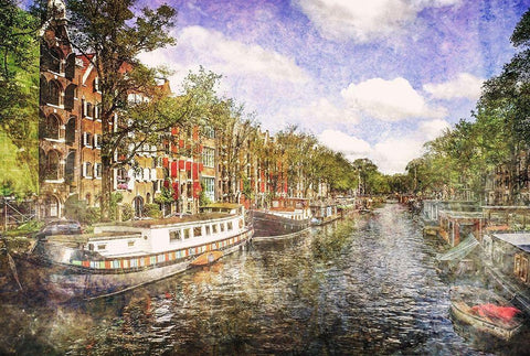 Amsterdam Waterway Black Ornate Wood Framed Art Print with Double Matting by Hausenflock, Alan