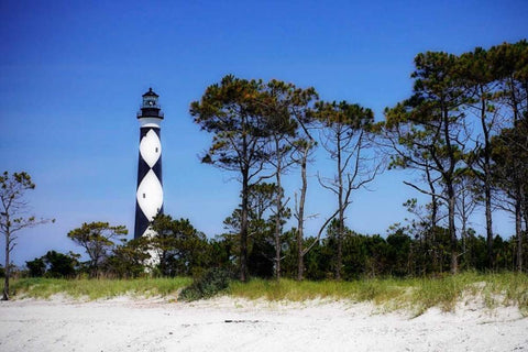 Cape Lookout Light III White Modern Wood Framed Art Print with Double Matting by Hausenflock, Alan