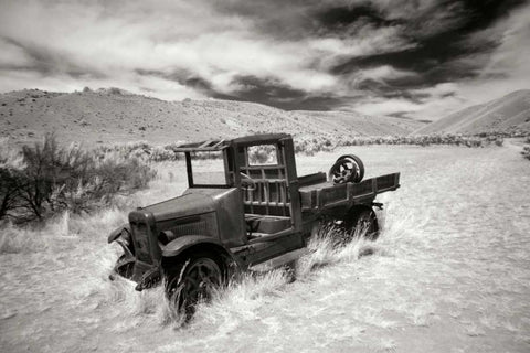 Bannack Truck White Modern Wood Framed Art Print with Double Matting by Johnson, George