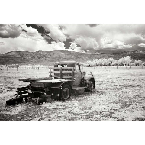 Truck in Field White Modern Wood Framed Art Print by Johnson, George