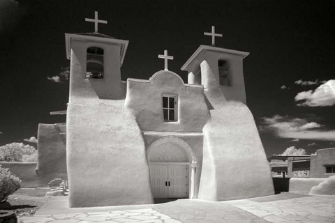 Taos Church I White Modern Wood Framed Art Print with Double Matting by Johnson, George