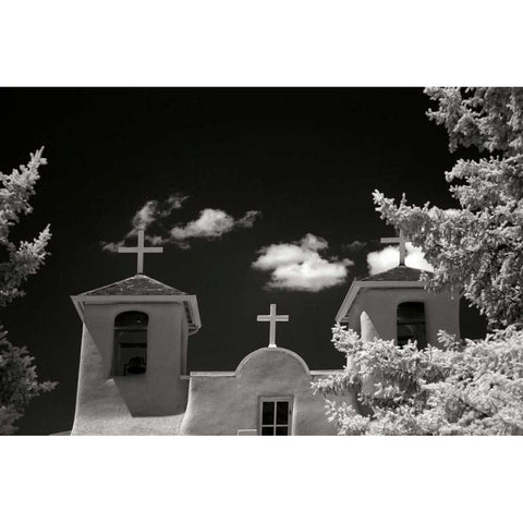 Taos Church II Black Modern Wood Framed Art Print with Double Matting by Johnson, George