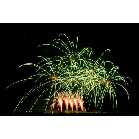 Fireworks at Havasu I Black Modern Wood Framed Art Print with Double Matting by Johnson, George