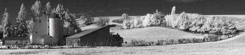 Wheel Barn and Fields Black Ornate Wood Framed Art Print with Double Matting by Johnson, George