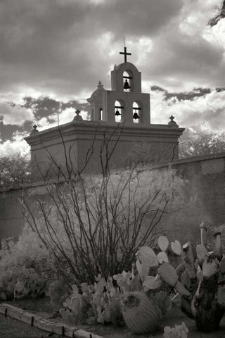 Mission San Xavier III White Modern Wood Framed Art Print with Double Matting by Johnson, George