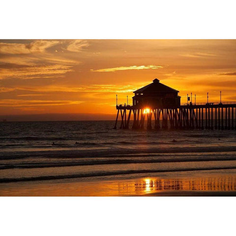 Sunset Under the Pier Black Modern Wood Framed Art Print with Double Matting by Johnson, George