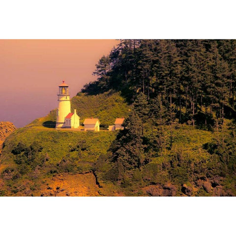 Heceta Head Lighthouse Gold Ornate Wood Framed Art Print with Double Matting by Johnson, George