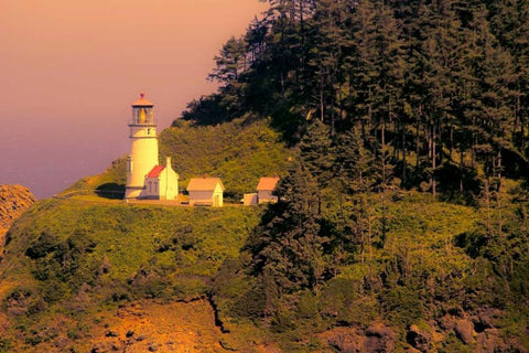 Heceta Head Lighthouse White Modern Wood Framed Art Print with Double Matting by Johnson, George