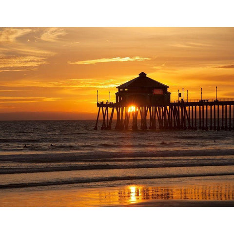 Huntington Beach Pier White Modern Wood Framed Art Print by Johnson, George