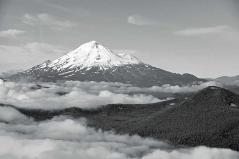 BW Mt. Shasta White Modern Wood Framed Art Print with Double Matting by Kidd, Brian