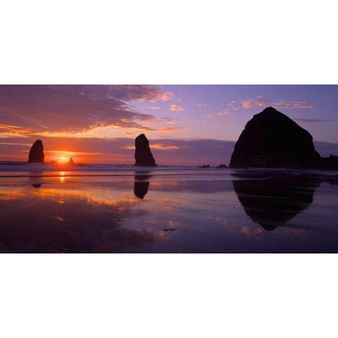 Cannon Beach II Gold Ornate Wood Framed Art Print with Double Matting by Leahy, Ike