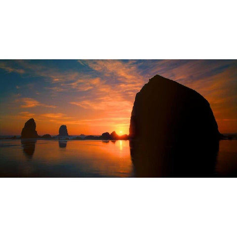 Cannon Beach III Black Modern Wood Framed Art Print with Double Matting by Leahy, Ike