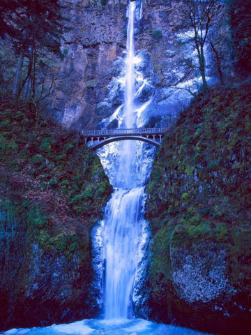 Multnomah Falls Winter White Modern Wood Framed Art Print with Double Matting by Leahy, Ike