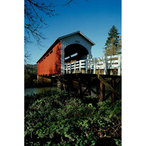 Currin Covered Bridge White Modern Wood Framed Art Print by Leahy, Ike