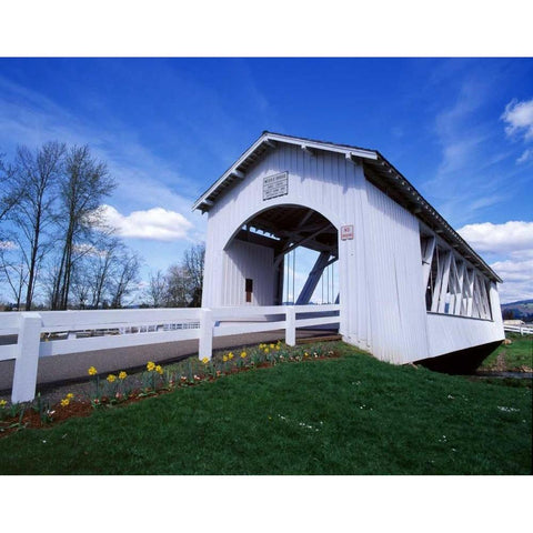 Weddle Covered Bridge Gold Ornate Wood Framed Art Print with Double Matting by Leahy, Ike