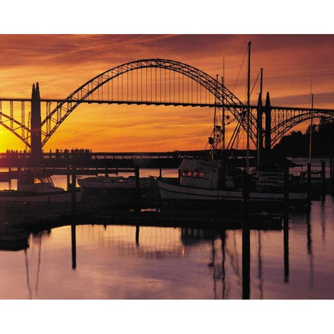 Yaquina Bay Sunset Black Modern Wood Framed Art Print with Double Matting by Leahy, Ike