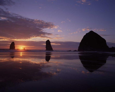 Haystack Rock II White Modern Wood Framed Art Print with Double Matting by Leahy, Ike