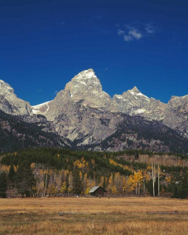 Cabin and Grand Teton White Modern Wood Framed Art Print with Double Matting by Leahy, Ike