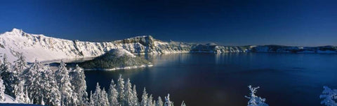 Winter at Crater Lake Black Ornate Wood Framed Art Print with Double Matting by Leahy, Ike