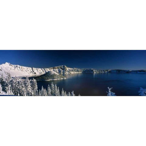 Winter at Crater Lake Black Modern Wood Framed Art Print with Double Matting by Leahy, Ike