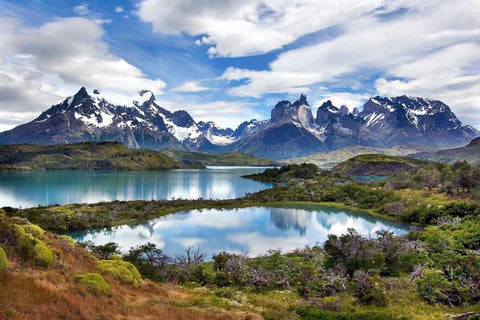 Cuernos del Paine White Modern Wood Framed Art Print with Double Matting by Malvin, Larry