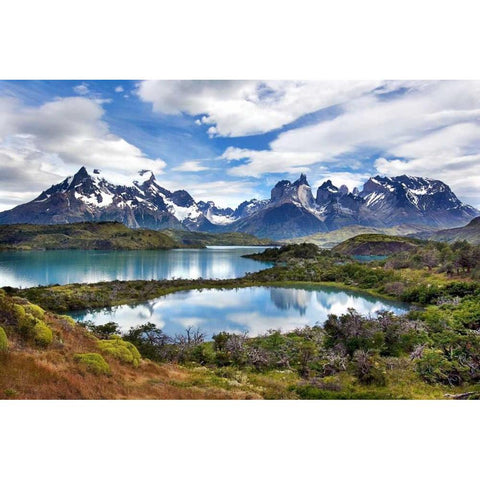 Cuernos del Paine Gold Ornate Wood Framed Art Print with Double Matting by Malvin, Larry