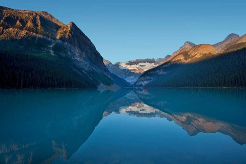 Lake Louise Dawn I White Modern Wood Framed Art Print with Double Matting by Malvin, Larry