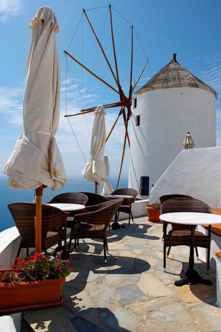 Restaurant Deck Windmill White Modern Wood Framed Art Print with Double Matting by Malvin, Larry