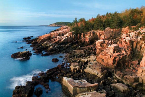 Acadia Coastline White Modern Wood Framed Art Print with Double Matting by Malvin, Larry