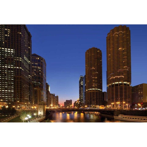 Chicago River Dusk I Black Modern Wood Framed Art Print with Double Matting by Malvin, Larry