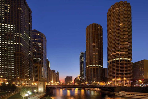Chicago River Dusk I Black Ornate Wood Framed Art Print with Double Matting by Malvin, Larry