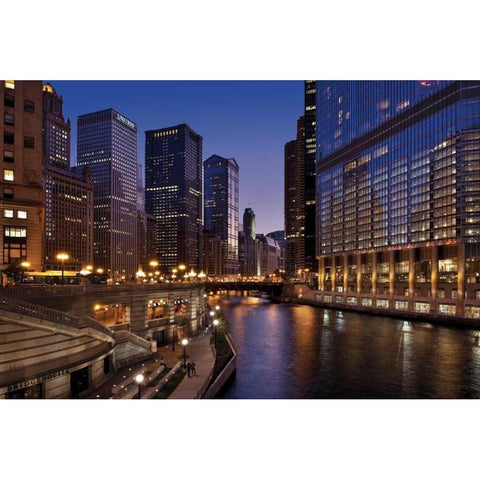 Chicago River Dusk II Black Modern Wood Framed Art Print by Malvin, Larry