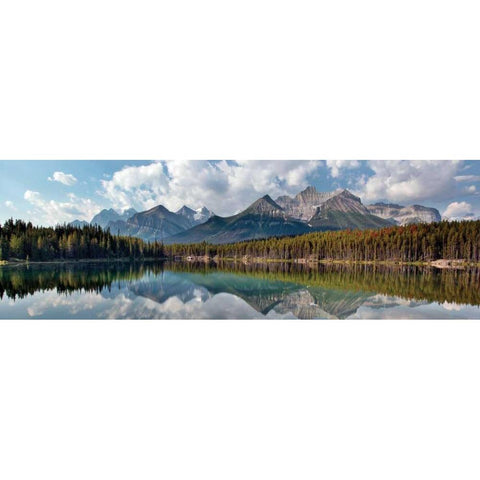 Herbert Lake Panorama Black Modern Wood Framed Art Print with Double Matting by Malvin, Larry