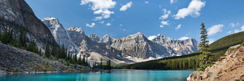 Moraine Lake Panorama Black Ornate Wood Framed Art Print with Double Matting by Malvin, Larry