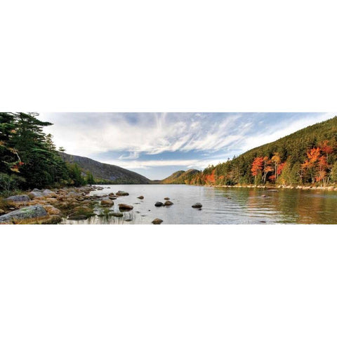 Jordan Pond Panorama White Modern Wood Framed Art Print by Malvin, Larry