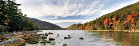 Jordan Pond Panorama White Modern Wood Framed Art Print with Double Matting by Malvin, Larry