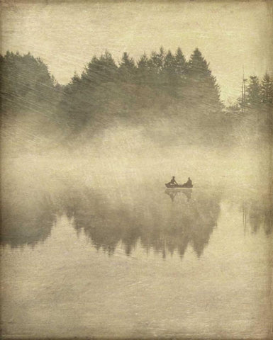 Foggy Lake I Black Ornate Wood Framed Art Print with Double Matting by Melious, Amy