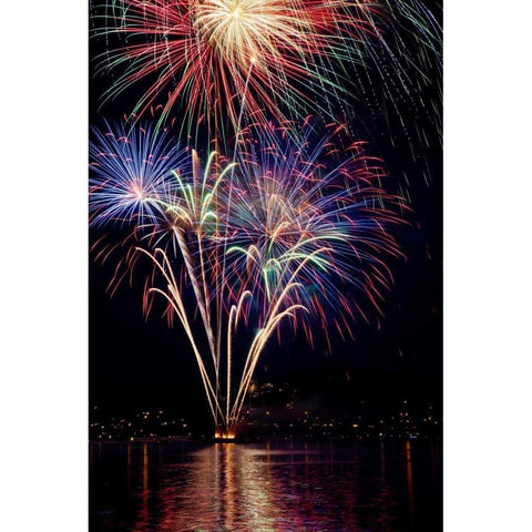 Poulsbo Fireworks I White Modern Wood Framed Art Print by Mahan, Kathy