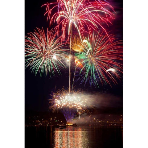 Poulsbo Fireworks II White Modern Wood Framed Art Print by Mahan, Kathy