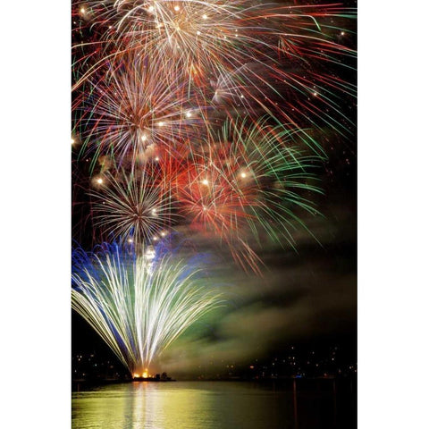 Poulsbo Fireworks III White Modern Wood Framed Art Print by Mahan, Kathy